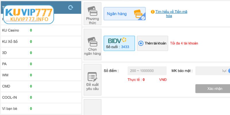 Hướng Dẫn Rút Tiền KUVIP777 Nhanh Chóng – Nhận Tiền Về Tài Khoản Ngân Hàng Trong 5 Phút 1 Đánh giá chung quy trình rút tiền KUVIP777