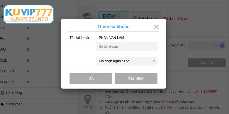 Hướng Dẫn Rút Tiền KUVIP777 Nhanh Chóng – Nhận Tiền Về Tài Khoản Ngân Hàng Trong 5 Phút 2 Hướng dẫn rút tiền KUVIP777 qua ngân hàng