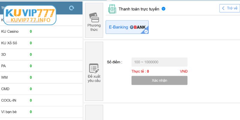 Quy định nạp tiền KUVIP777 tăng điểm 